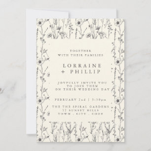 Delicate wildflowers pattern wedding invitation