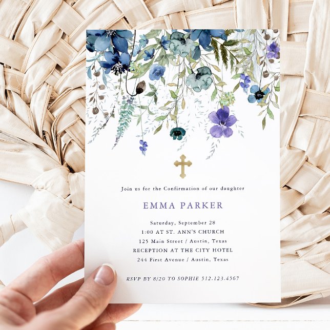 Delicate Wildflowers Purple and Blue Confirmation Invitation (Creator Uploaded)