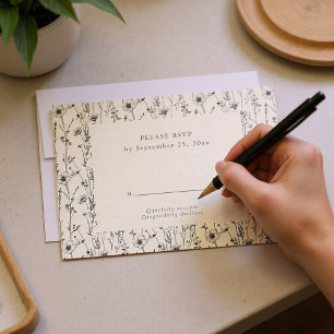 Delicate wildflowers seamless pattern RSVP card