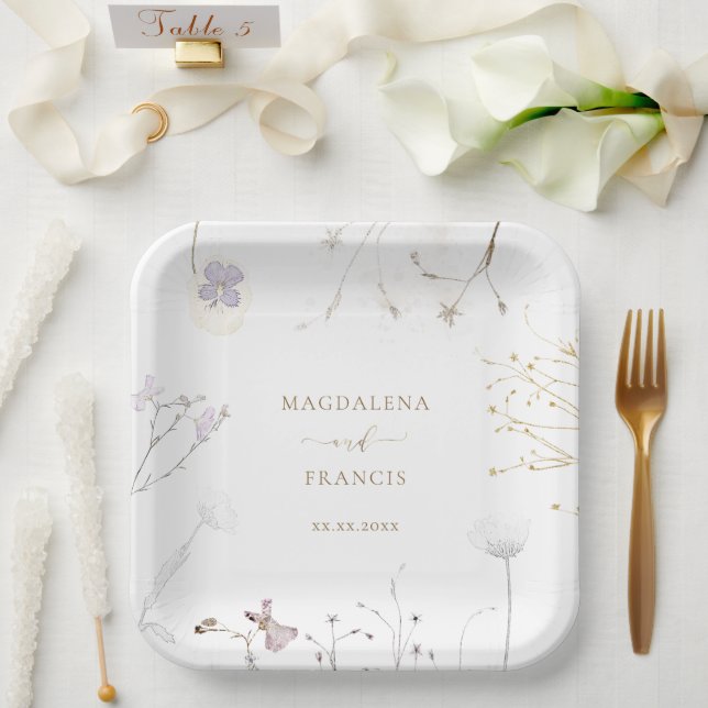 delicate wildflowers wedding paper plate (Wedding)