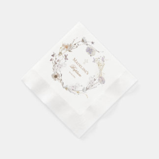 delicate wildflowers wreath Baptism Paper Napkin