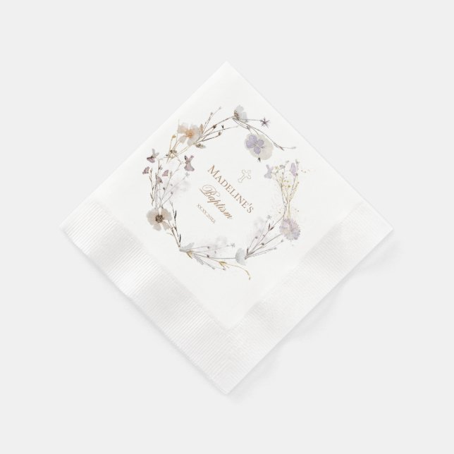 delicate wildflowers wreath Baptism Paper Napkin (Corner)