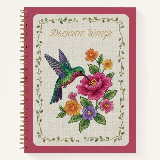 Delicate Wings Embroidered Hummingbird Floral Notebook (Front)