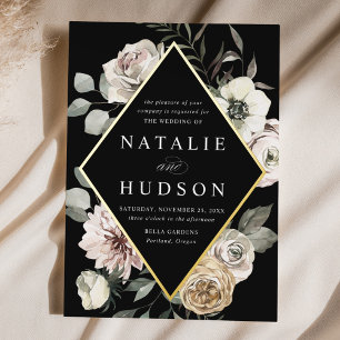 Delicate Winter Floral Frame Black Wedding