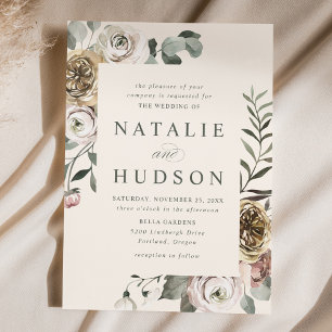 Delicate Winter Floral Frame Ivory Wedding Invitation