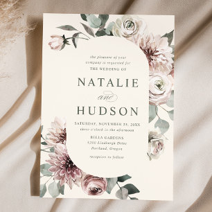 Delicate Winter Floral Frame Ivory Wedding Invitation