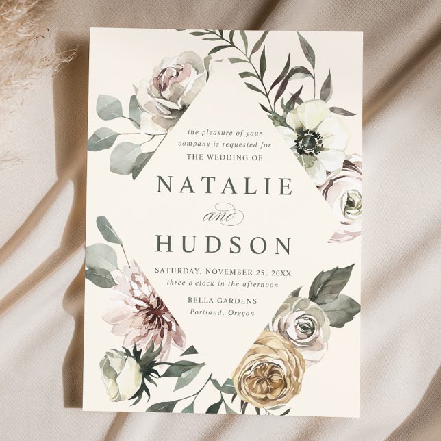 Delicate Winter Floral Frame Ivory Wedding Invitation (Creator Uploaded)
