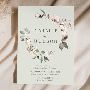 Delicate Winter Floral Frame Sage Green Wedding Invitation