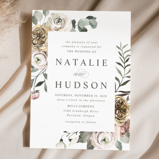 Delicate Winter Floral Frame Wedding Invitation (Creator Uploaded)