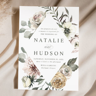 Delicate Winter Floral Frame Wedding Invitation