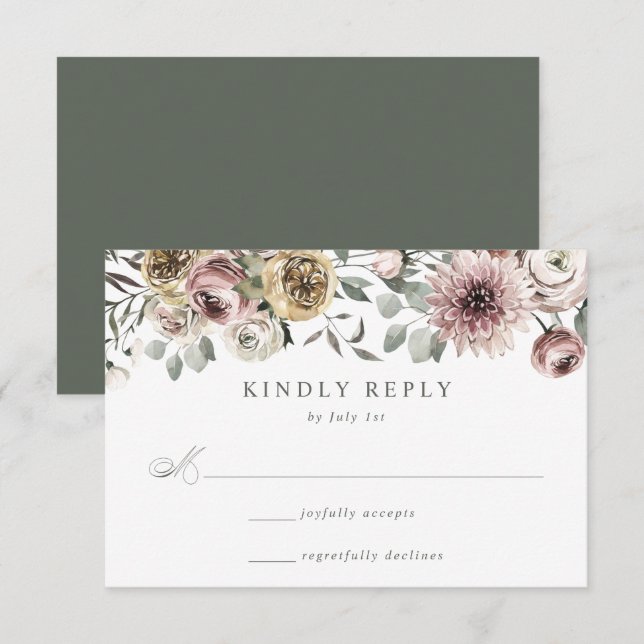 Delicate Winter Floral Wedding RSVP Card (Front/Back)