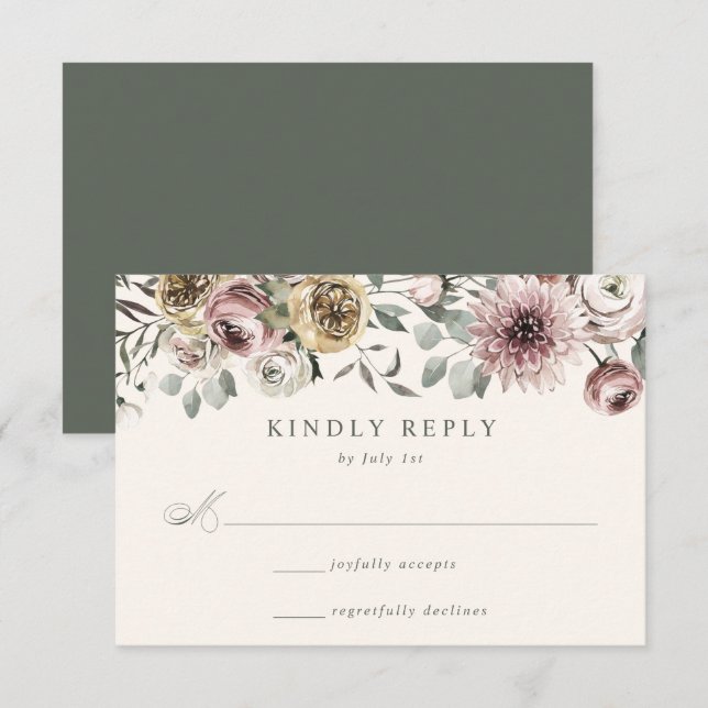 Delicate Winter Floral Wedding RSVP Card (Front/Back)