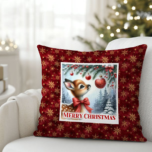 Delicate winter scene baby fawn snowy kids room cushion