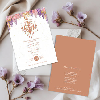 Delicate Wisteria & Exquisite Vintage Chandelier Invitation