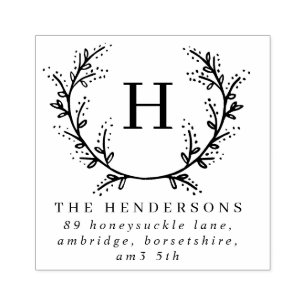 Delicate Wreath Family Monogram Address Rubber Stamp