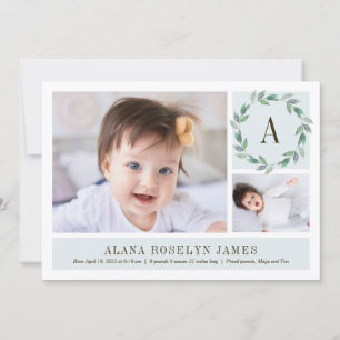 Delicate Wreath Watercolor Baby Birth Announcement