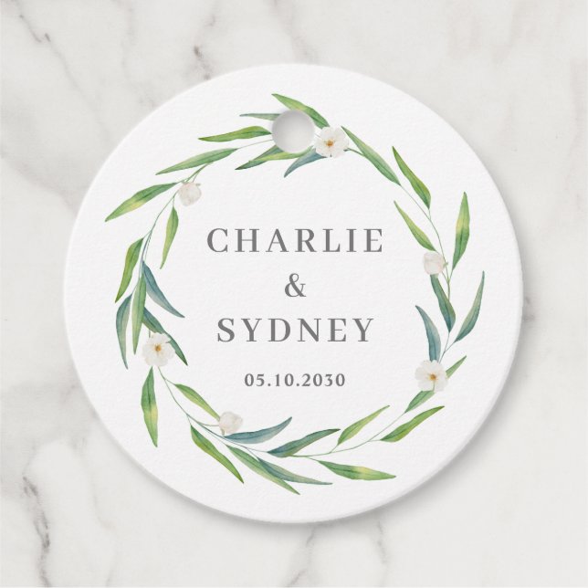 Delicate Wreath Wedding Bridal Shower Tags (Front)