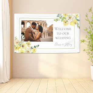 Delicate Yellow Floral Sage Green Photo Wedding Banner