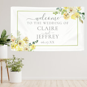 Delicate Yellow Floral Sage Green Summer Wedding Banner
