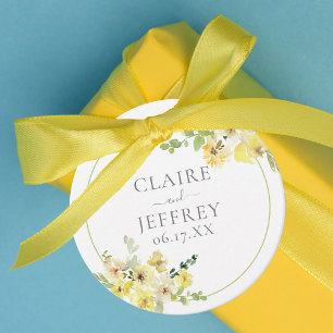 Delicate Yellow Floral Sage Green Summer Wedding Favour Tags