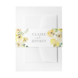 Delicate Yellow Floral Sage Green Summer Wedding Invitation Belly Band