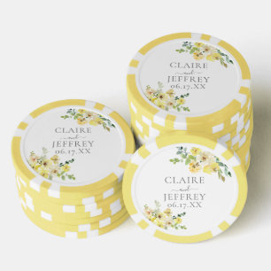 Delicate Yellow Floral Sage Green Summer Wedding Poker Chips