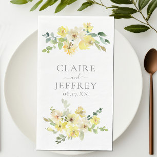 Delicate Yellow Floral Wedding Personalised Napkin