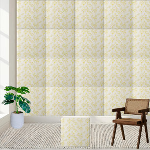 Delicate Yellow Forsythia Floral Pattern Tile
