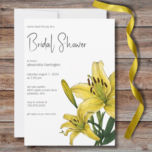 Delicate Yellow Lily Bridal Shower  Invitation (Creator Uploaded)