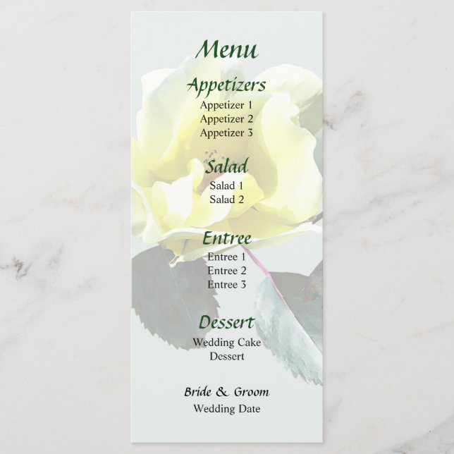 Delicate Yellow Rose Wedding Menu (Front)