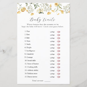 Delicate Yellow Wildflower Baby Traits Shower Game