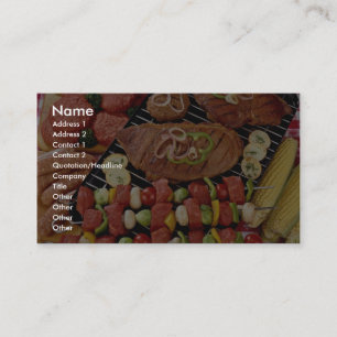 Delicious Barbecue with uncooked and cooked meat o Business Card