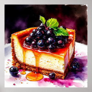 Delicious Blueberry Cheesecake Slice with Syrup Poster