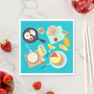 Delicious Breakfast Pancakes Eggs Coffee  Napkin