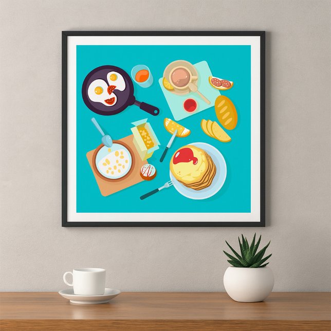 Delicious Breakfast Pancakes Eggs Coffee  Poster (Creator Uploaded)