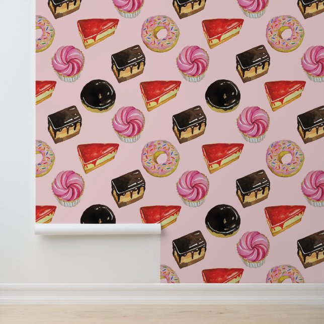 Delicious Cake Doughnut Dessert Food Pattern Wallpaper (Application)