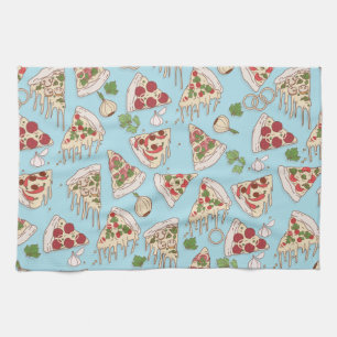 Delicious Cheesy Pizza Pattern Tea Towel