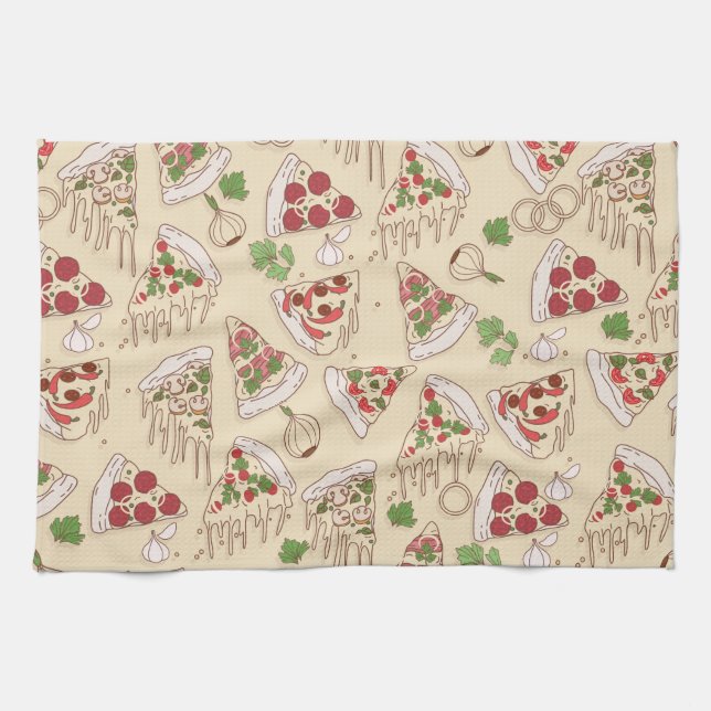 Delicious Cheesy Pizza Pattern Tea Towel (Horizontal)