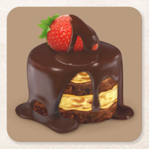 Delicious Chocolate Ice Cream Cake Square Paper Coaster