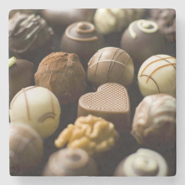 Delicious chocolate pralines stone coaster (Front)