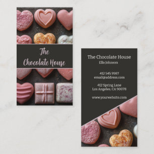 Delicious chocolates background pastry business card