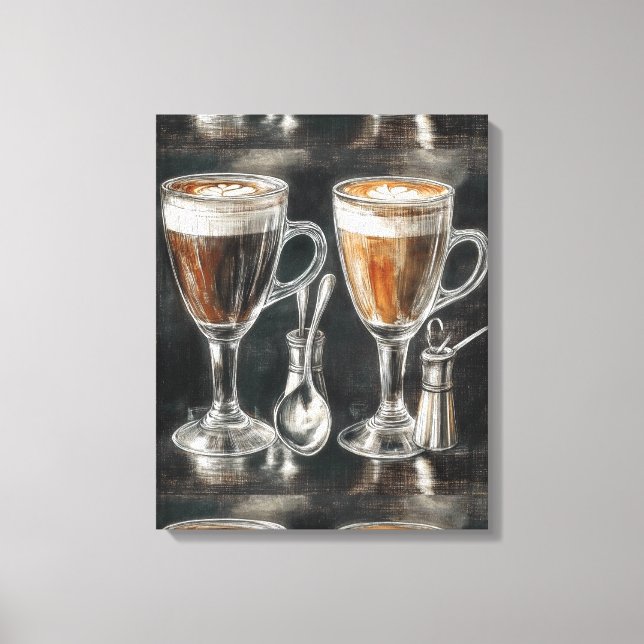 Delicious Coffee Drinks In Glass Mugs Canvas Print (Front)