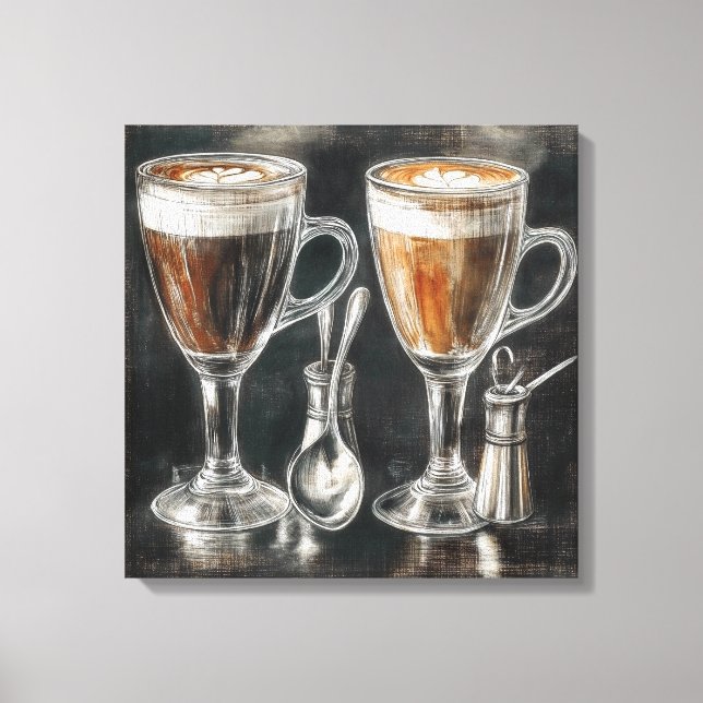 Delicious Coffee Drinks In Glass Mugs Canvas Print (Front)
