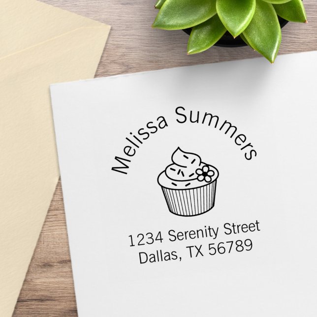 Delicious Cupcake with Frosting Yummy Address Rubber Stamp (Creator Uploaded)