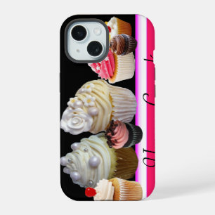 DELICIOUS CUPCAKES DESERT SHOP, Pink,Fuchsia White iPhone 15 Case