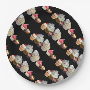 DELICIOUS CUPCAKES DESERT SHOP, Pink,Fuchsia White Paper Plate