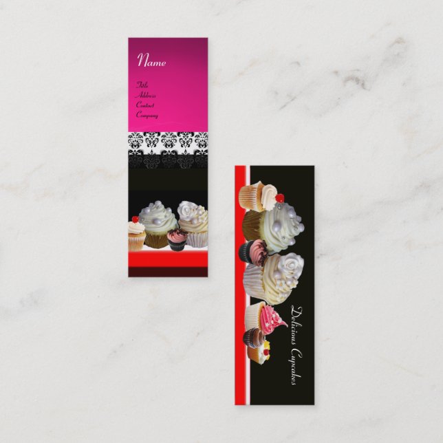 DELICIOUS CUPCAKES DESERT SHOP, Pink Purple Violet Mini Business Card (Front/Back)