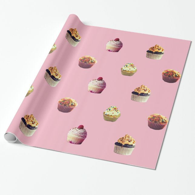 Delicious Cupcakes Glossy Wrapping Paper, Pink Paper (Unrolled)