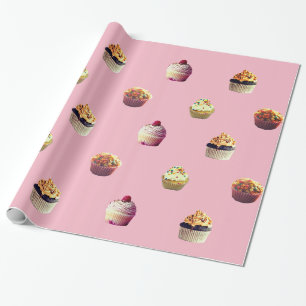 Delicious Cupcakes Glossy Wrapping Paper, Pink Wrapping Paper