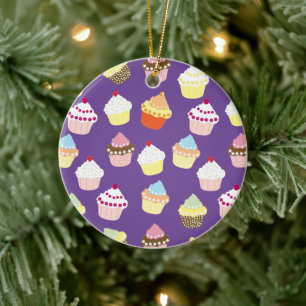 Delicious Decorated Birthday Cupcakes Ceramic Tree Decoration
